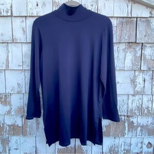 Eileen Fisher Petite Mock Neck Tencel Blend Blue Soft Tunic